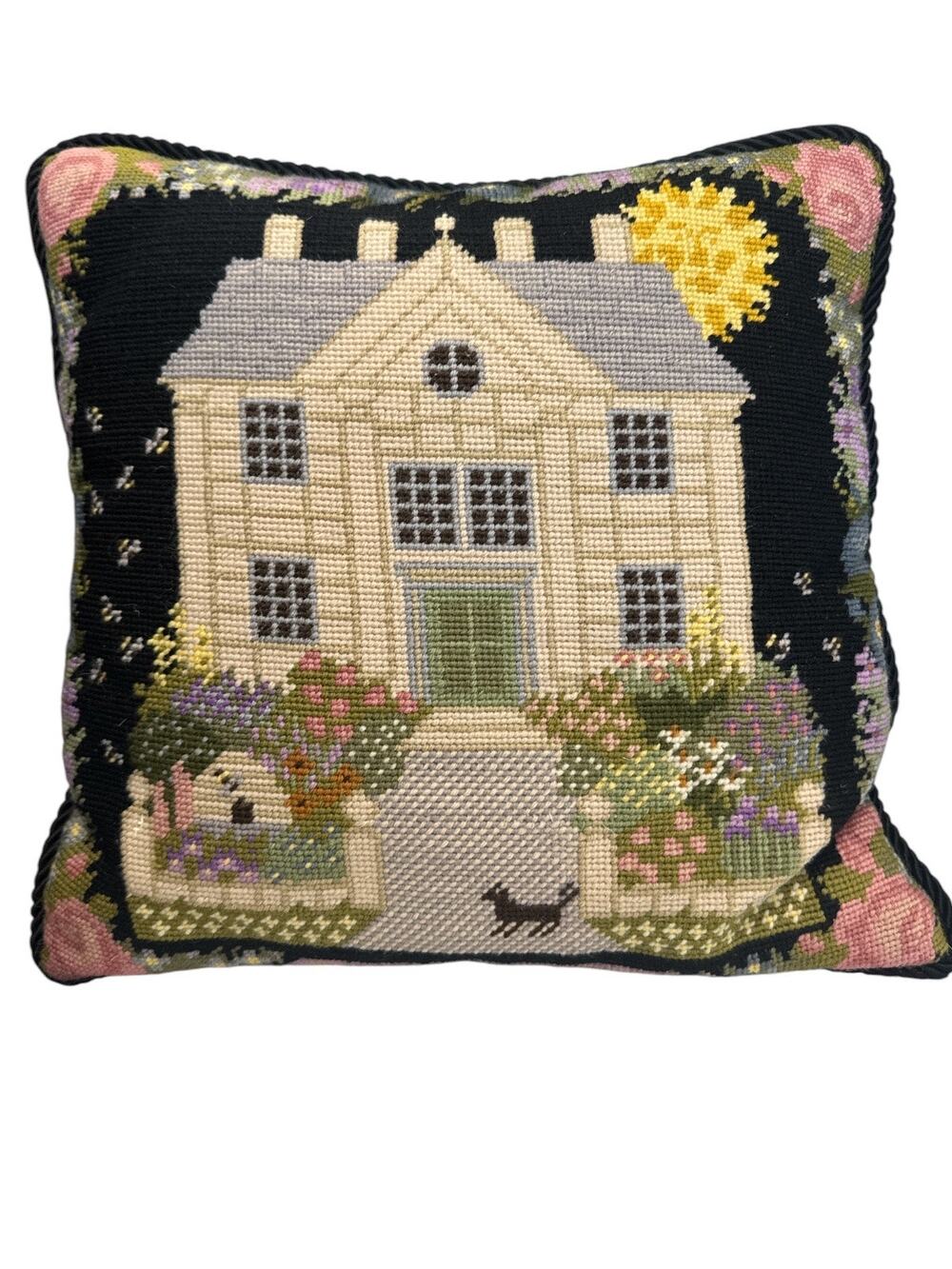Completed Elizabeth Bradley “Summer” Needlepoint Pillow Cover and Pillow